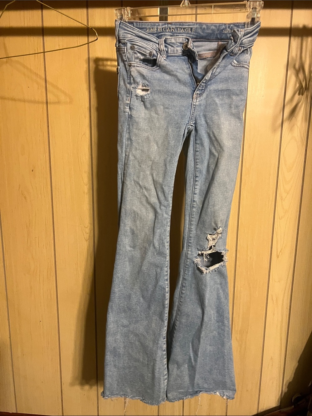 American Eagle Outfitters Light Wash Ripped Flare Jeans